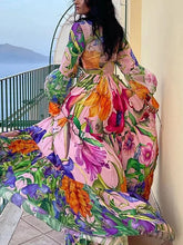 Deep V Lantern Sleeve Printed Swimsuit Set